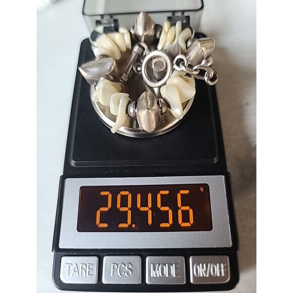 925 Sterling Silver & MOP Beaded Bracelet Vintage Toggle Closure - Picture 10 of 10